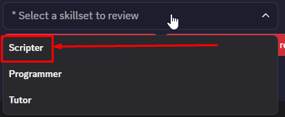 Selecting Scripter as the skillset
